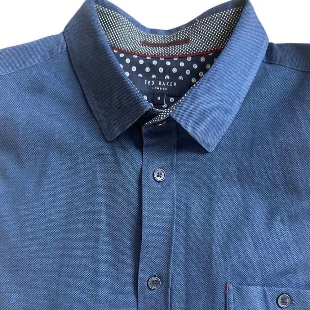 Ted Baker Broader Textured Cotton Stretch Casual Button Down Shirt Blue EUC L